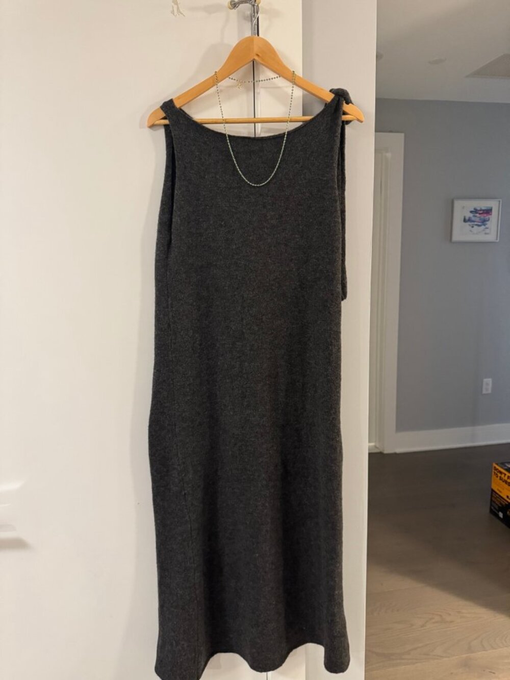 Yak Wool Maxi Dress Charcoal Tie Straps Cashmere Feel One Size